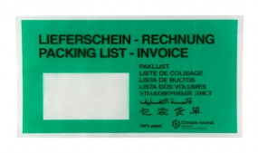 Dokumententaschen aus Papier DIN Lang, grün Lieferschein - Rechnung, VE a. 1000 Stück